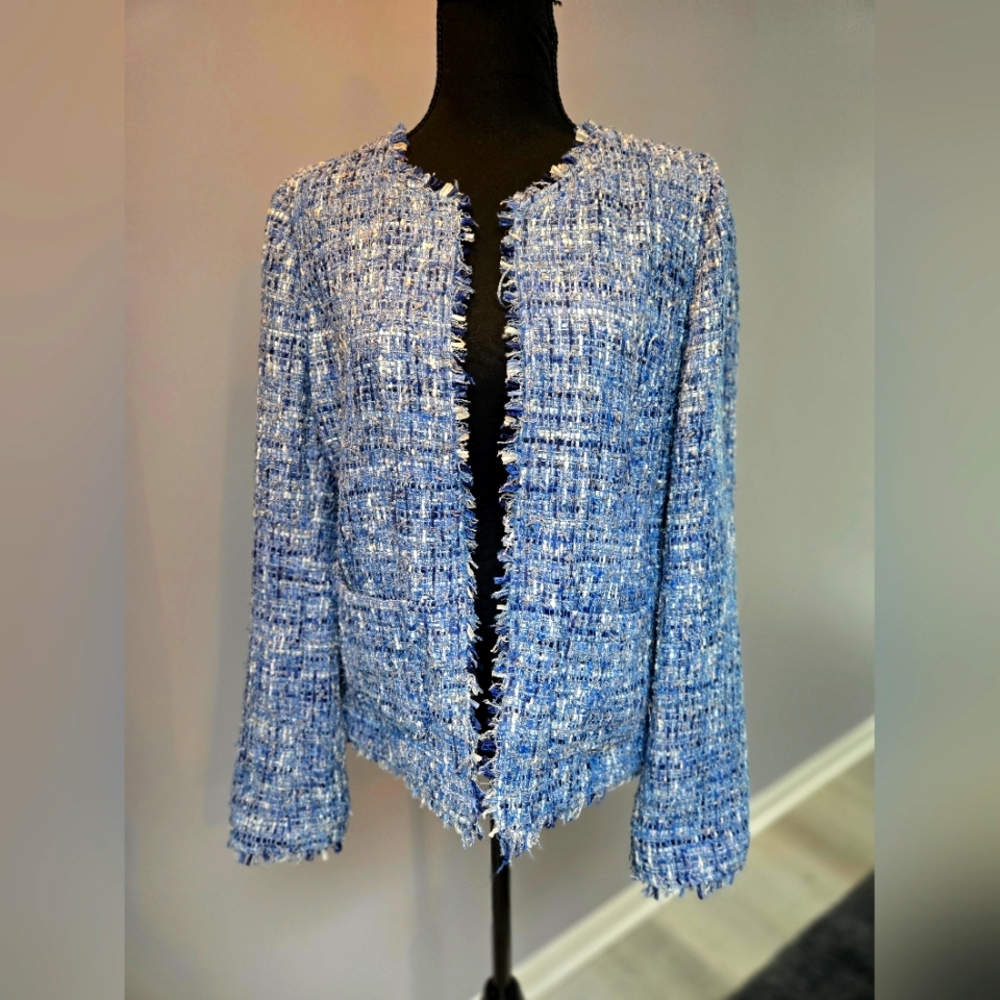 Kate Spade Stunning Blue Tweed Blazer Jacket Size 14